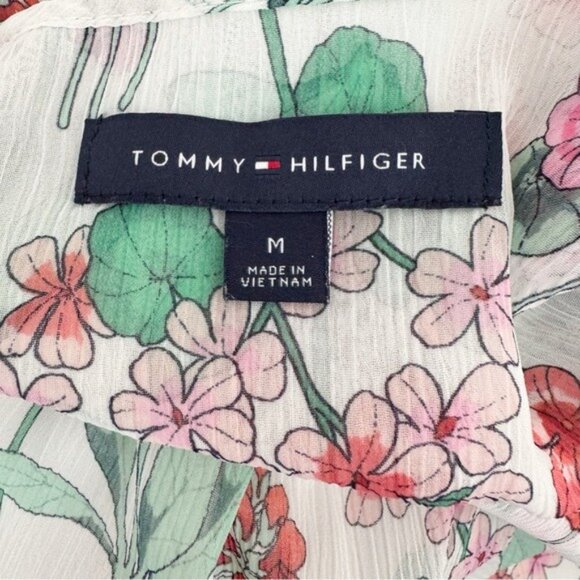 Tommy Hilfiger white floral sheer ruffle sleeve blouse M - Picture 9 of 10